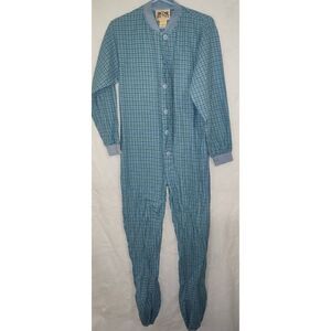 Big Feet Pajama Co Blue Plaid One Piece Flannel Footed Pajamas Unisex Size XS Sm
